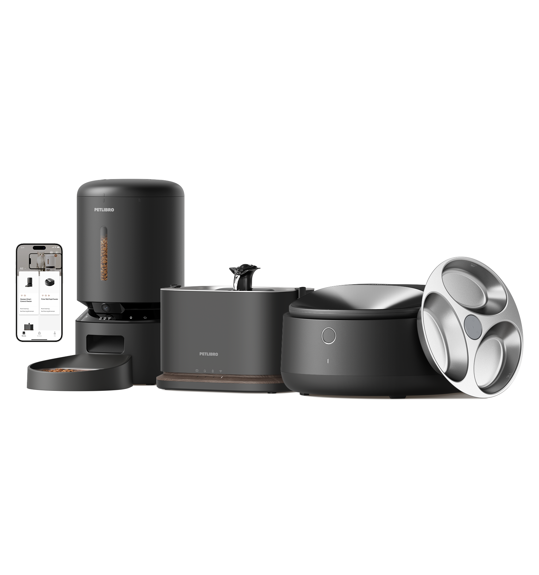 Polar Smart Wet Food Feeder & Granary Smart Camera Feeder & Dockstream 2 Smart Cordless Fountain